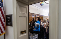 Friends & Family in Congresswoman Simon's office watching the convening of the 119th Congress
