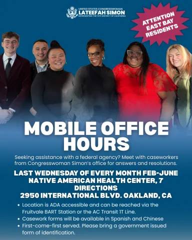 Picture of Congresswoman Simon and Team with information about mobile office hours