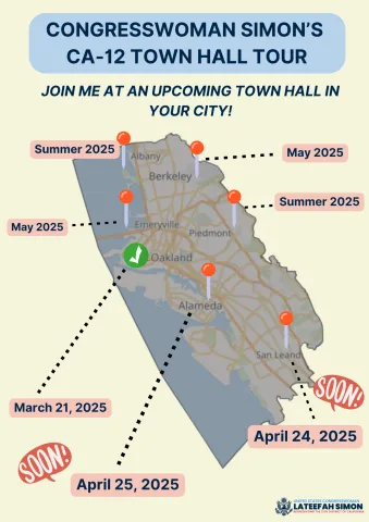 Map of CA-12 with town hall stops listed out