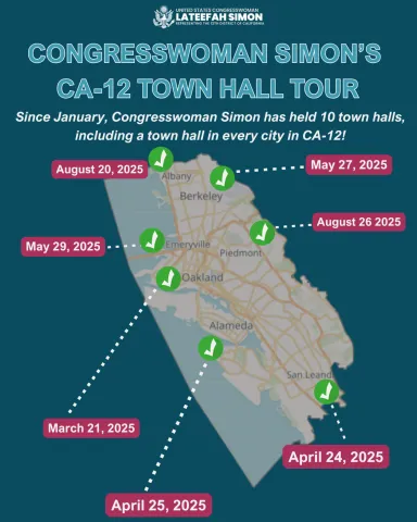 Map of all Town Halls Congresswoman Simon has held