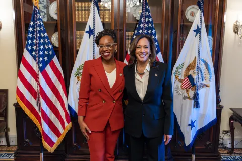 Congresswoman Simon with Vice President Harris in her ceremonial swearing-in 